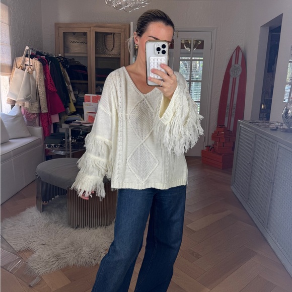 Fringe Knit Sweaters in Gray and Cream - Picture 6 of 6